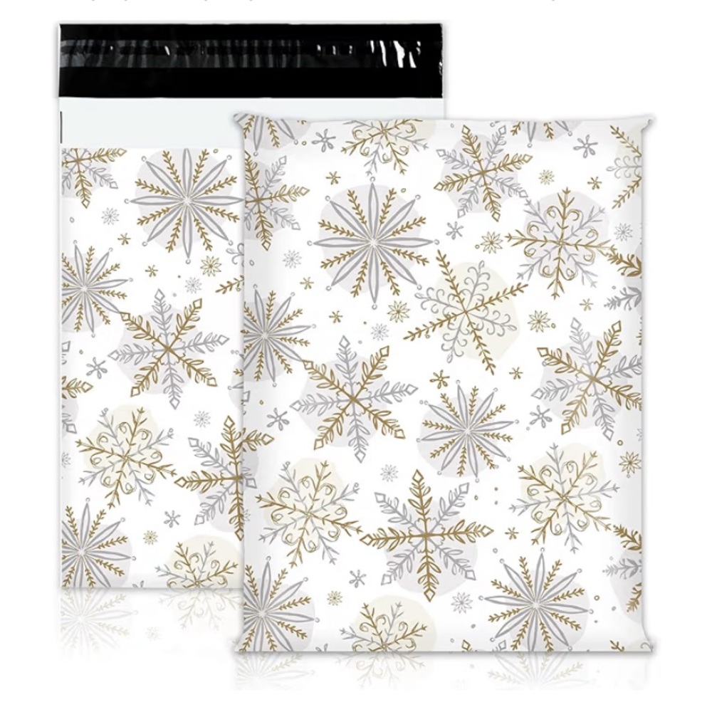 10Pk 10x13 Silver & Gold Snowflake PolyMailers